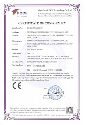 AOTELEC Battery Spot Welding Machine CE Certificate